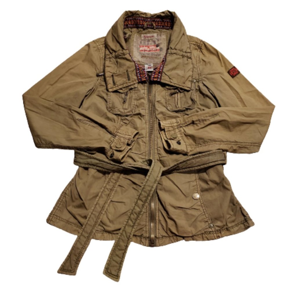 Khujo Full Zip Utility Jacket Army Green Women's Medium M Outdoor Belted Trendy
